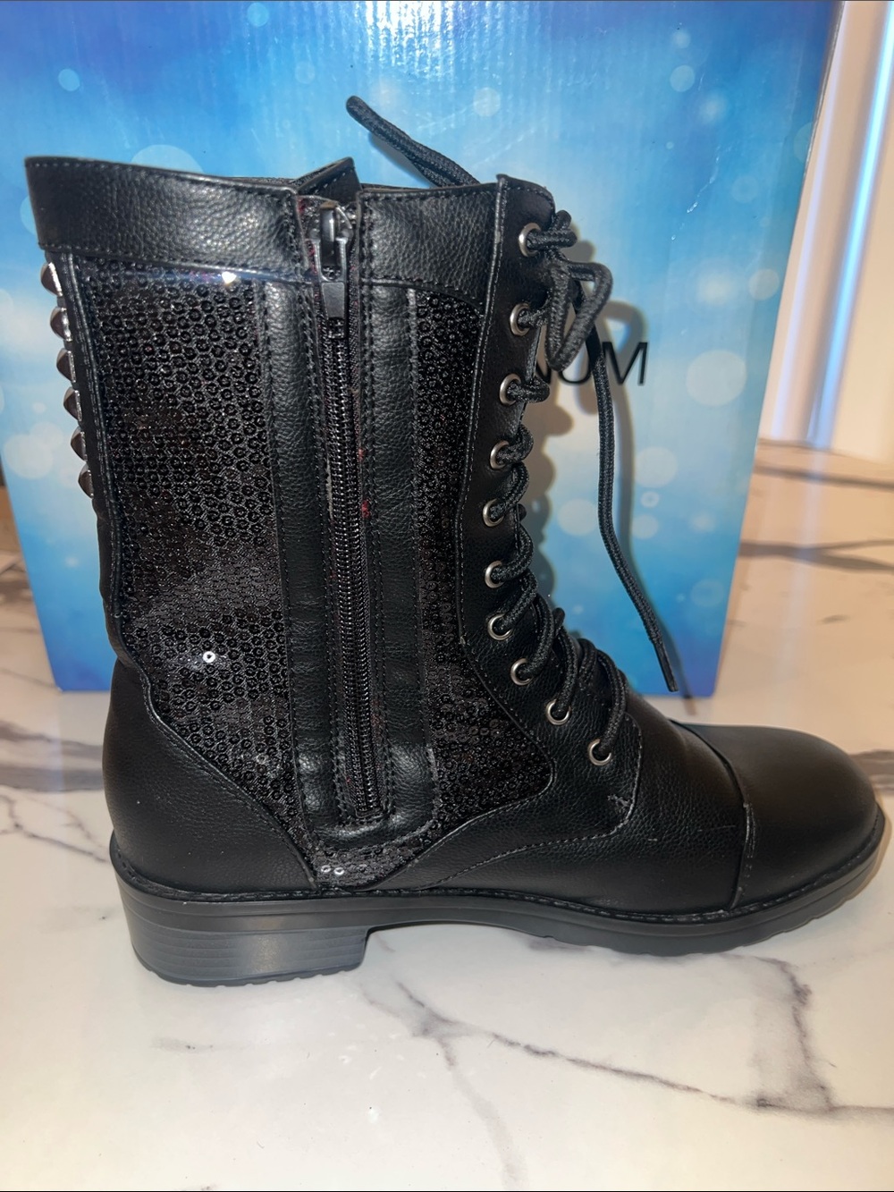 Double Platinum Performancewear Black Lace-Up Boots with Sparkle Side Panels - Picture 6 of 10